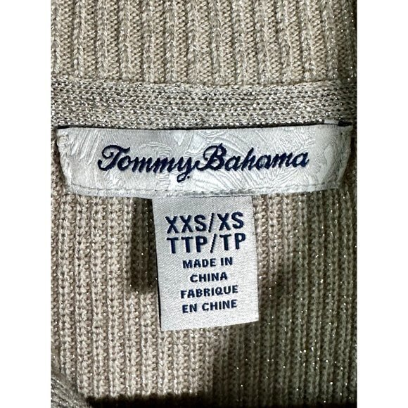 TOMMY BAHAMA LADIES 1/2 ZIP FRONT BEIGE SWEATER W/SILVER THREADING (XS)  OVERSIZ - Picture 2 of 5